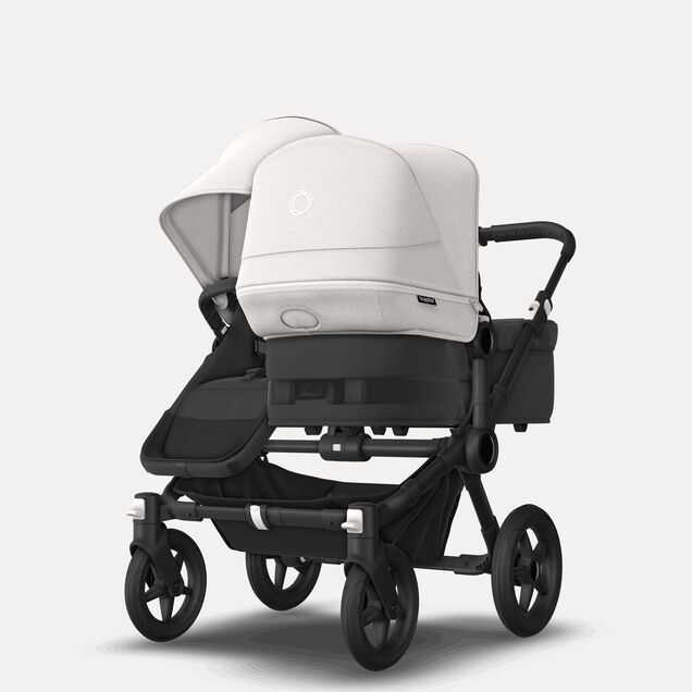 Bugaboo Donkey 5 Duo double stroller black base, midnight black fabrics, misty white sun canopy - Main Image Slide 3 of 11