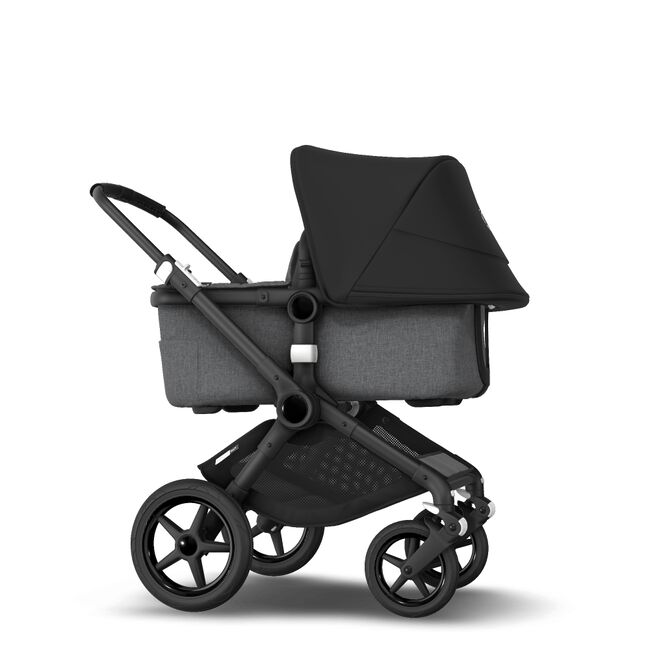 Bugaboo Fox 2 seat and bassinet stroller black sun canopy, grey melange fabrics, black base - Main Image Slide 4 van 10