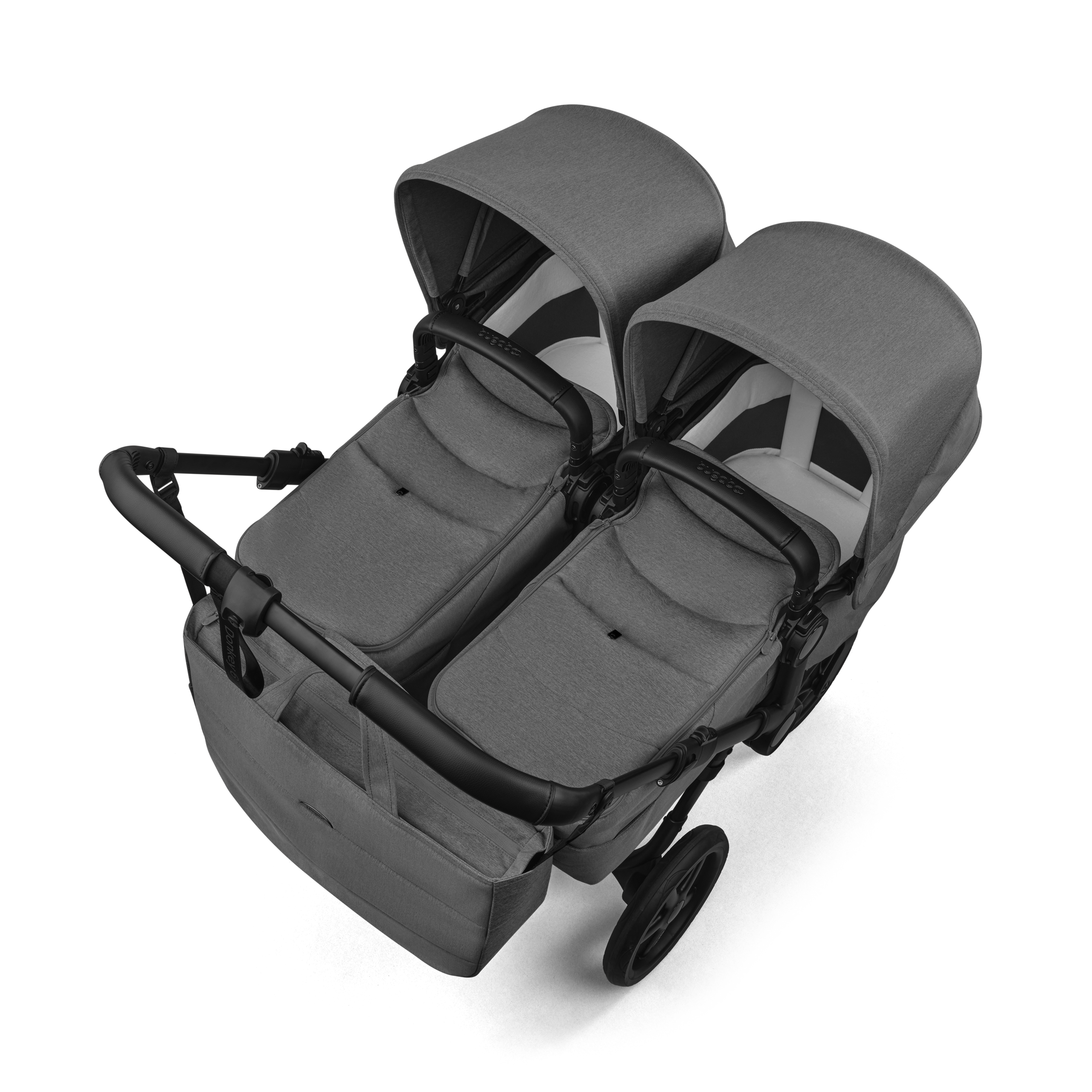 Bugaboo Donkey 6 twin stroller black base, moon grey fabrics, moon grey sun canopy view 3 - Thumbnail Slide 3 of 9