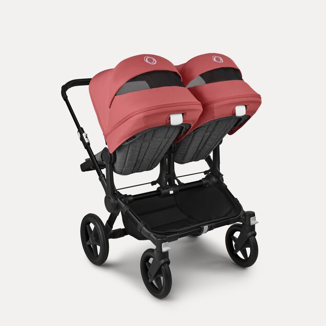 Bugaboo Donkey 5 twin stroller black base, grey mélange fabrics, sunrise red sun canopy - Main Image Slide 4 of 12