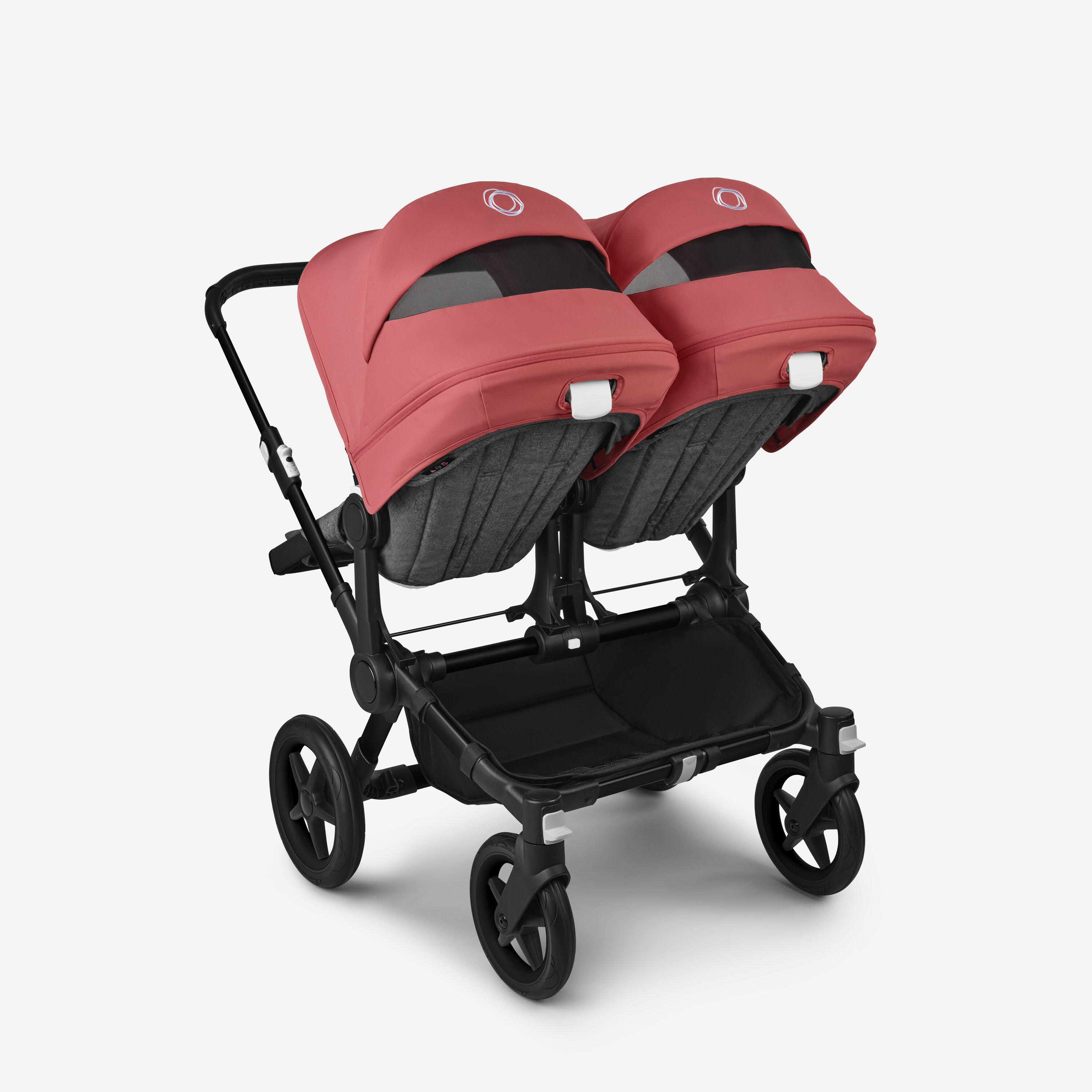 Bugaboo Donkey 5 twin stroller black base, grey mélange fabrics, sunrise red sun canopy - Main Modal Image Slide 4 of 12