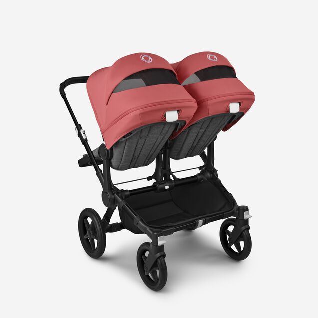 Bugaboo Donkey 5 twin stroller black base, grey mélange fabrics, sunrise red sun canopy - Main Image Slide 4 of 12
