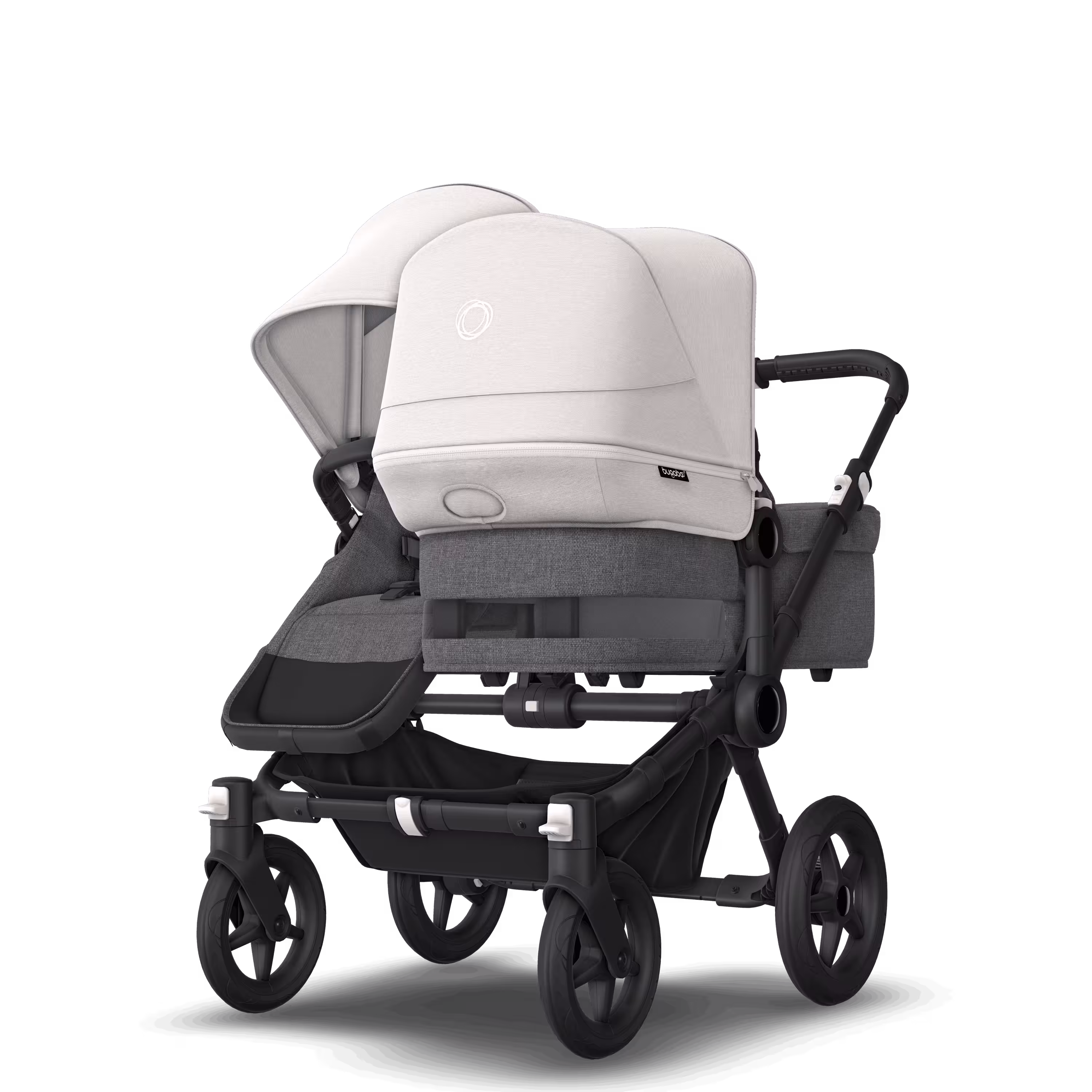Bugaboo Donkey 5 Duo double stroller black base, grey mélange fabrics, misty white sun canopy - Main Modal Image Slide 3 of 11