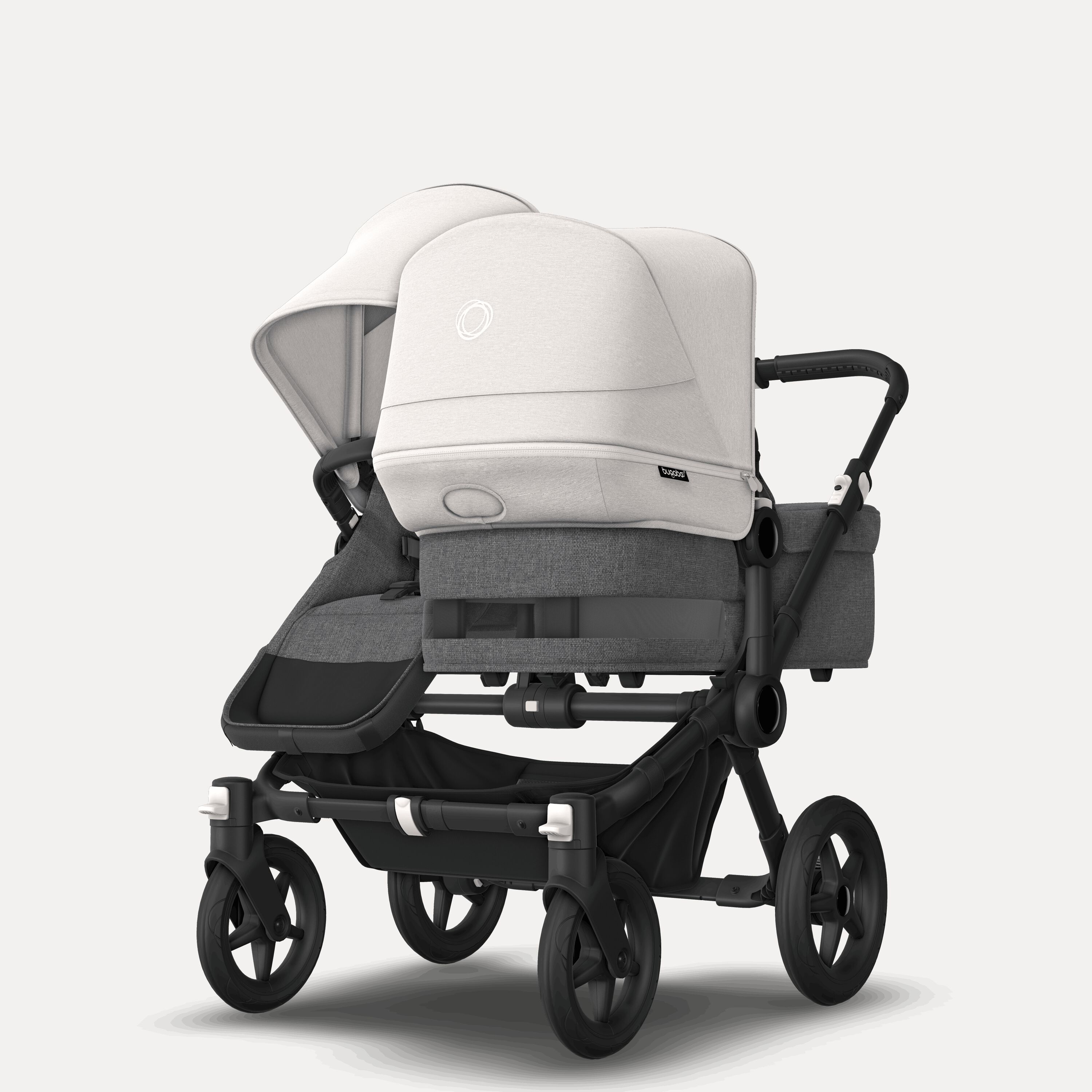 Bugaboo Donkey 5 Duo double stroller black base, grey mélange fabrics, misty white sun canopy - Main Modal Image Slide 3 of 11