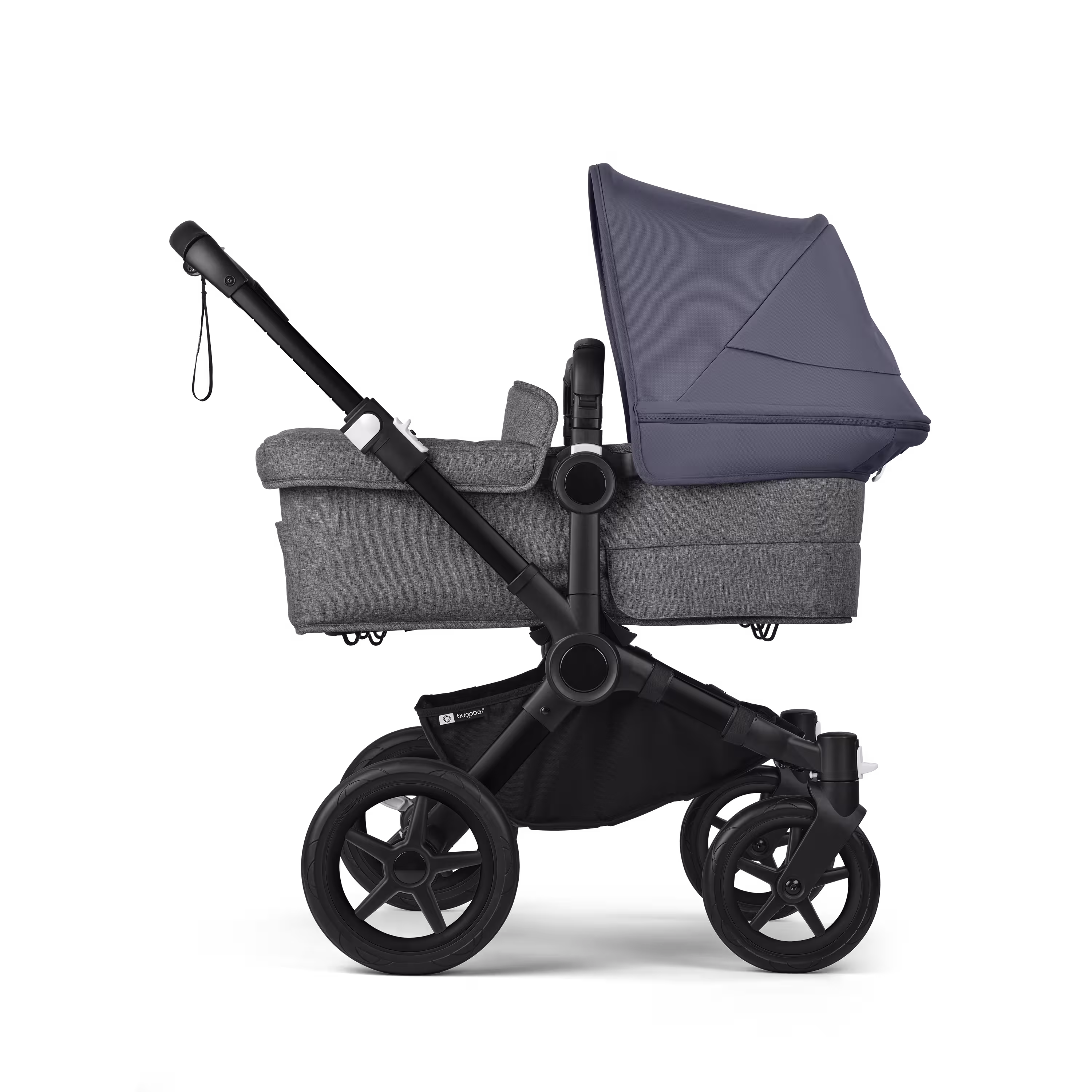 Bugaboo Donkey 5 twin stroller black base, grey mélange fabrics, stormy blue sun canopy - Main Modal Image Slide 2 of 12