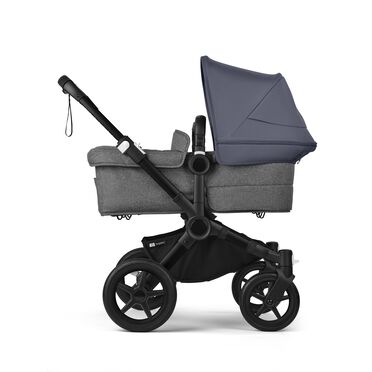 Bugaboo Donkey 5 twin stroller black base, grey mélange fabrics, stormy blue sun canopy - view 2