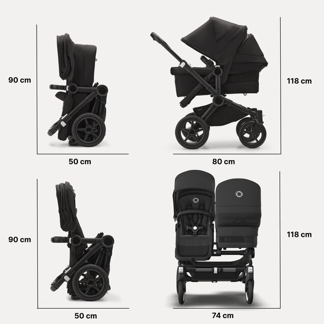 Bugaboo Donkey 5 twin stroller black base, grey mélange fabrics, morning pink sun canopy - Main Image Slide 8 of 10