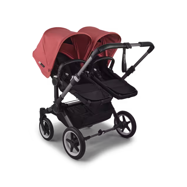Bugaboo Donkey 5 twin stroller graphite base, midnight black fabrics, sunrise red sun canopy - Main Image Slide 3 of 12