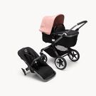 Bugaboo Fox 3 bassinet and seat stroller graphite base, midnight black fabrics, morning pink sun canopy