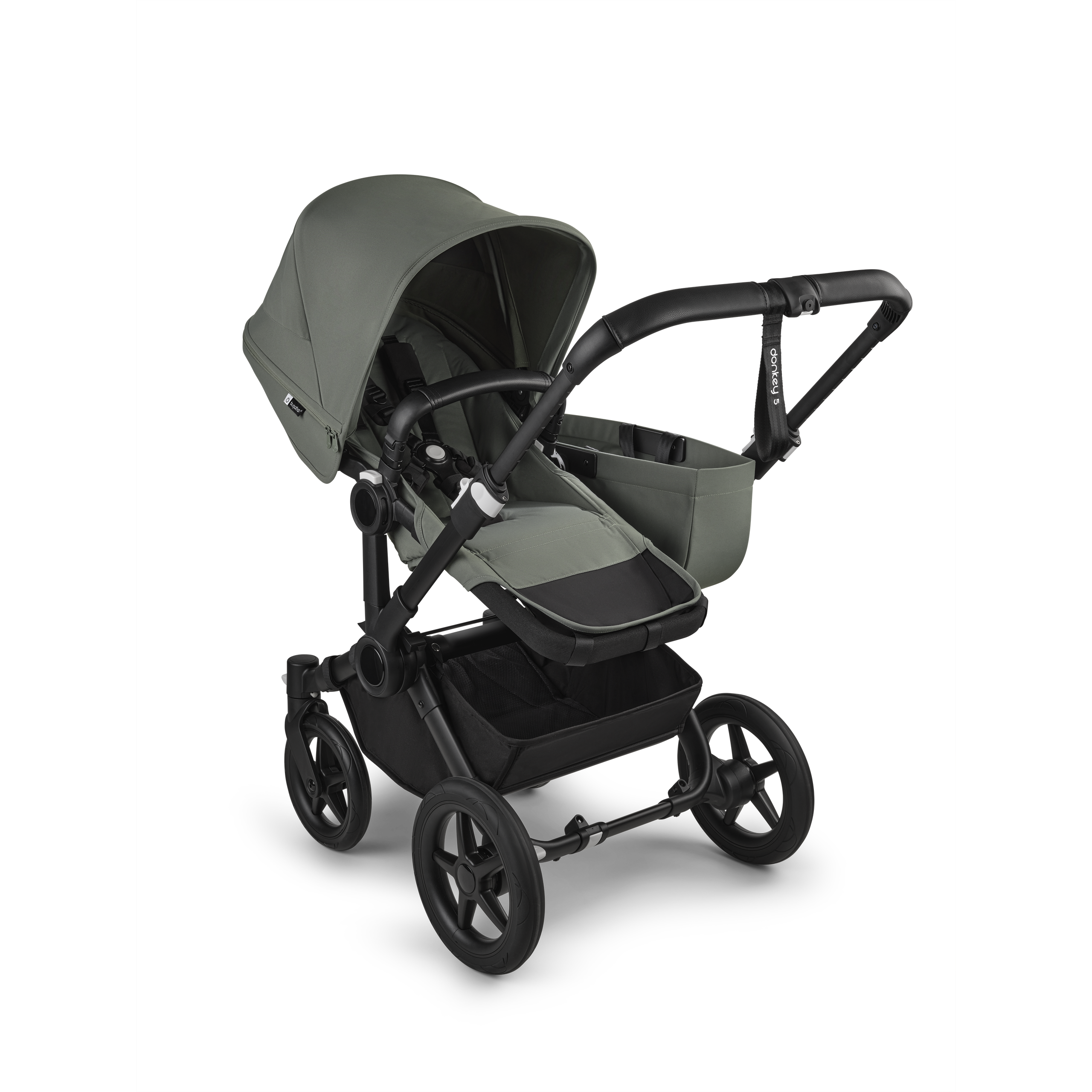 Bugaboo Donkey 5 Mono 2-in-1 stroller black base, forest green fabrics, forest green sun canopy - Thumbnail Slide 2 of 11