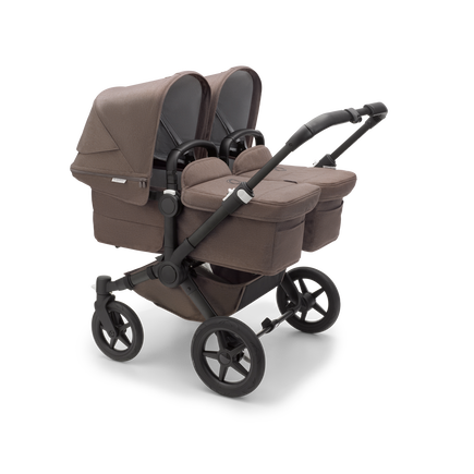 Bugaboo Donkey 5 Twin bassinet and seat stroller black base, mineral taupe fabrics, mineral taupe sun canopy - view 1