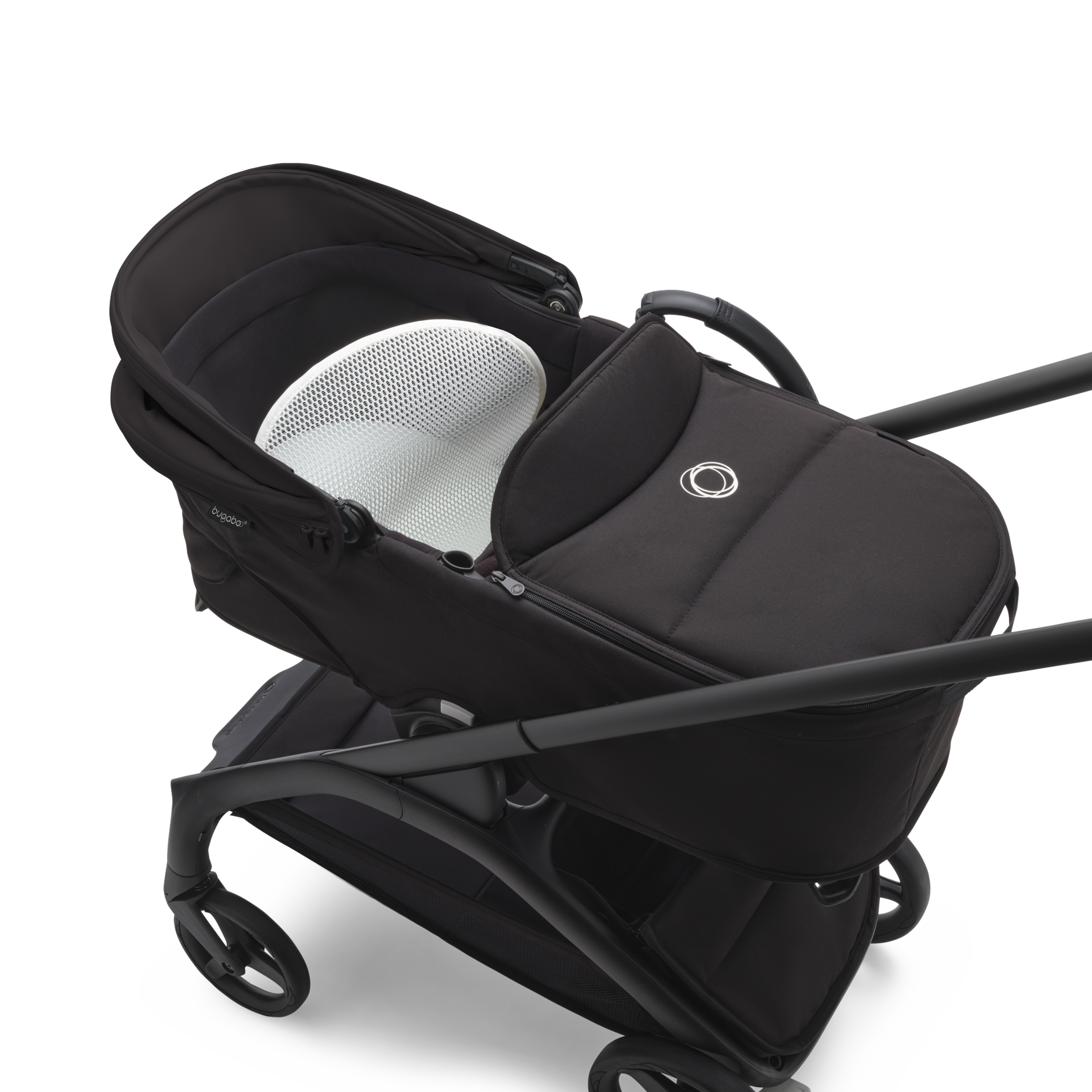 Top view of a Bugaboo Dragonfly stroller with bassinet showing the aerated mattress. - Thumbnail Slide 11 of 15