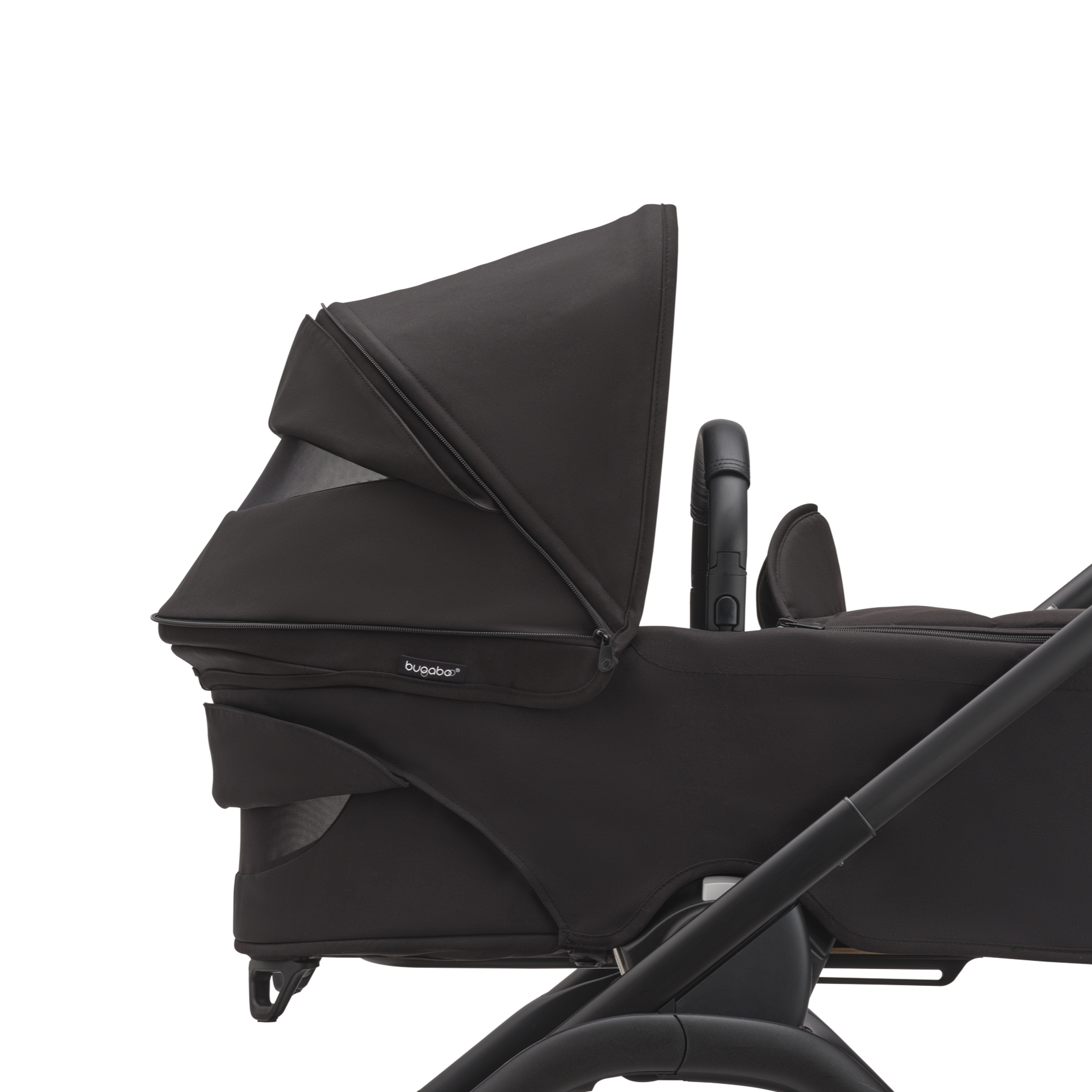 RBLU Bugaboo Dragonfly bassinet and seat stroller black base, midnight black fabrics, midnight black  sun canopy - Thumbnail Slide 9 van 10
