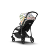 Bugaboo Bee 6 bassinet and seat stroller black base, black fabrics, art of discovery white sun canopy