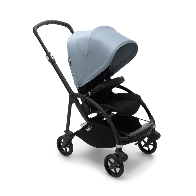 Bugaboo Bee 6 seat stroller vapor blue sun canopy, black fabrics, black base