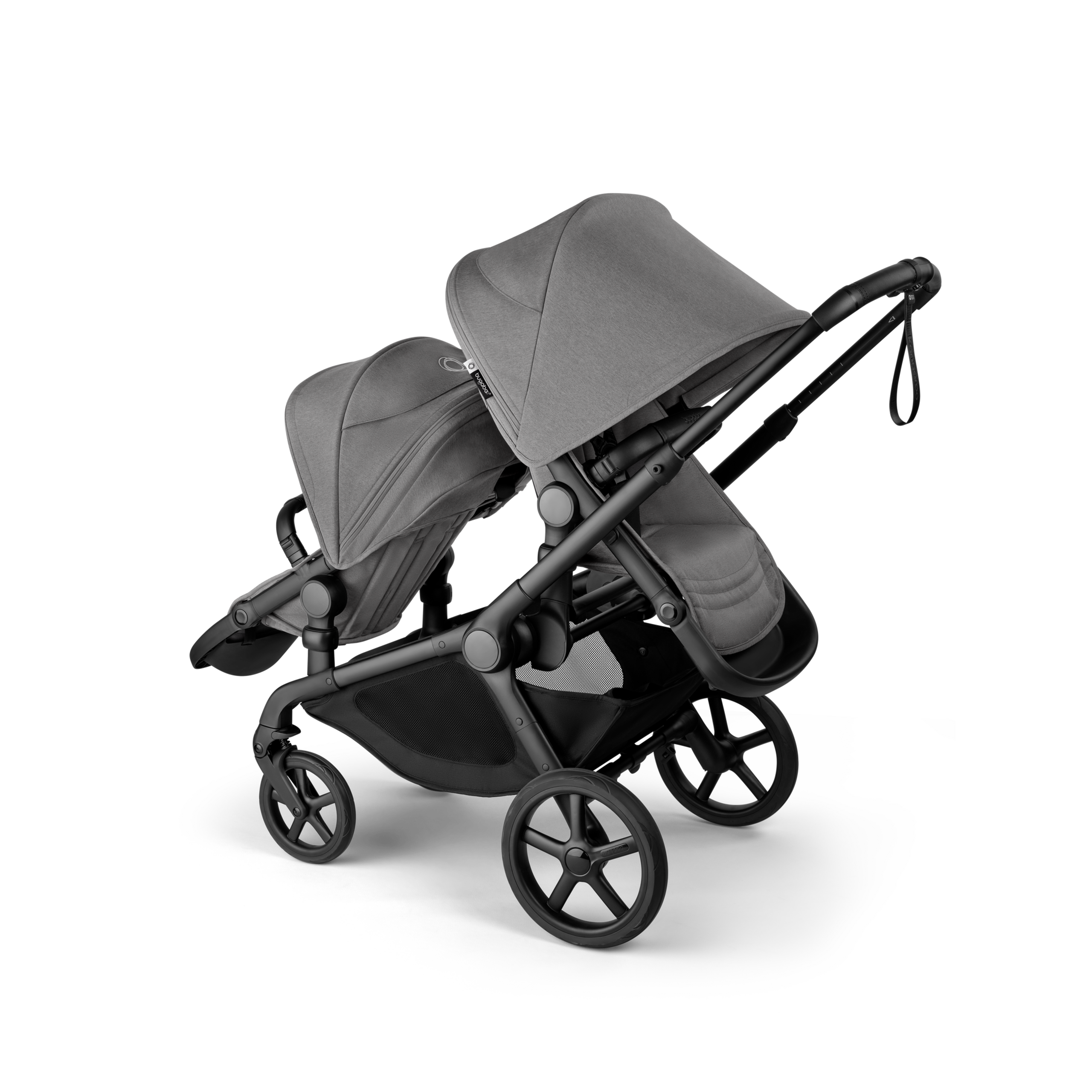 Bugaboo Kangaroo tandem stroller black base, moon grey fabrics, moon grey sun canopy - Thumbnail Slide 5 of 20