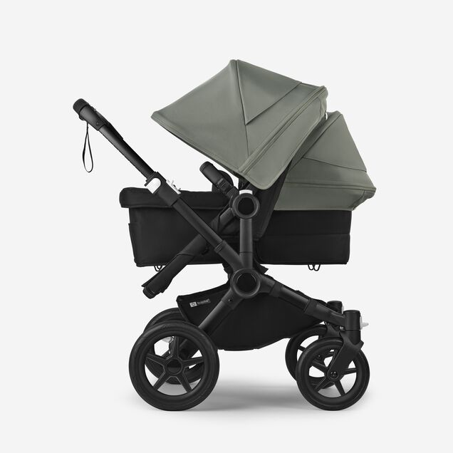 Bugaboo Donkey 5 Duo double stroller black base, midnight black fabrics, forest green sun canopy - Main Image Slide 2 of 11