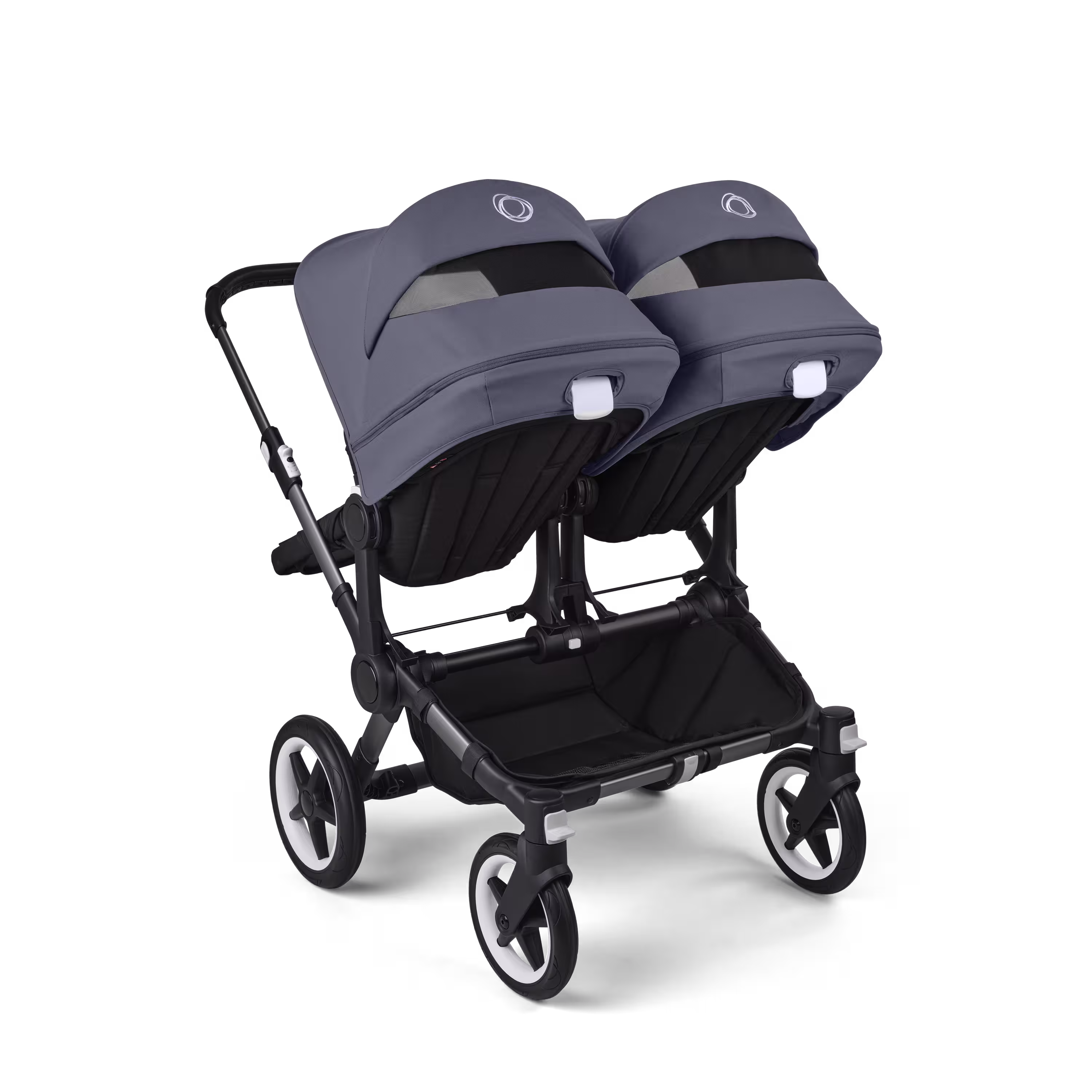 Bugaboo Donkey 5 twin stroller graphite base, midnight black fabrics, stormy blue sun canopy - Main Modal Image Slide 4 of 12