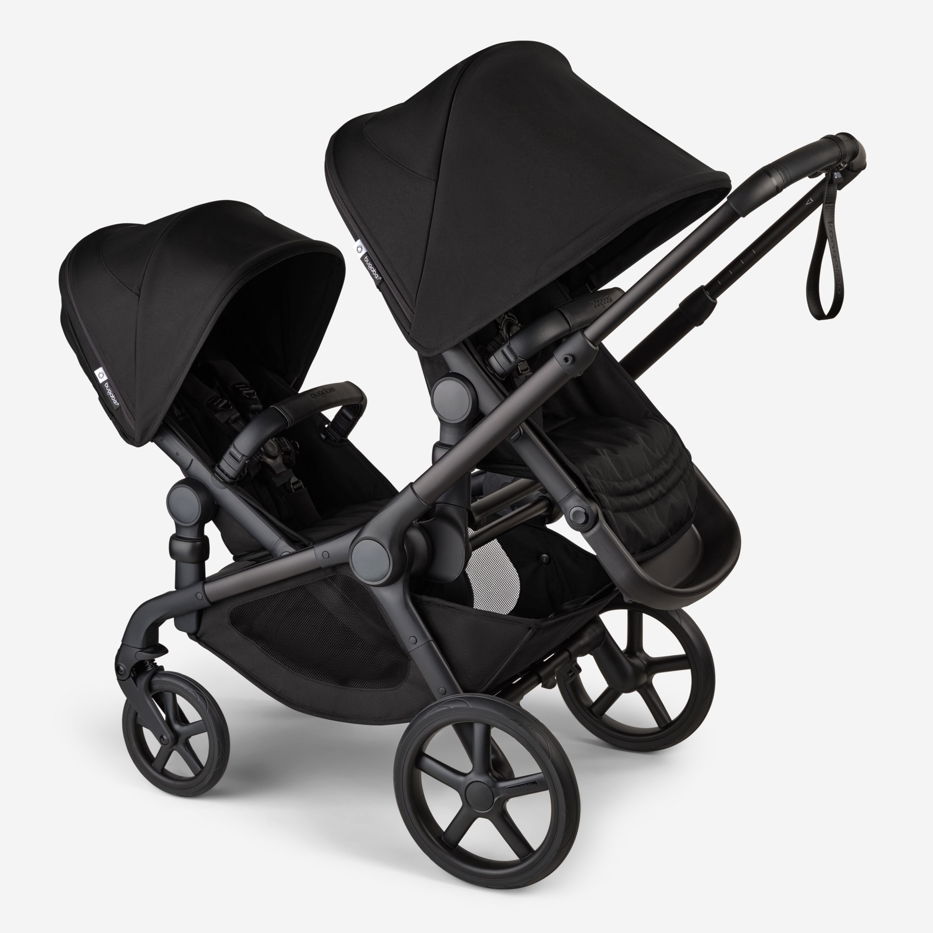 Bugaboo Kangaroo 2-in-1 tandem stroller with two seats facing the parent, with Midnight Black fabrics and Midnight Black sun canopies. - Main Modal Image Slide 11 of 18