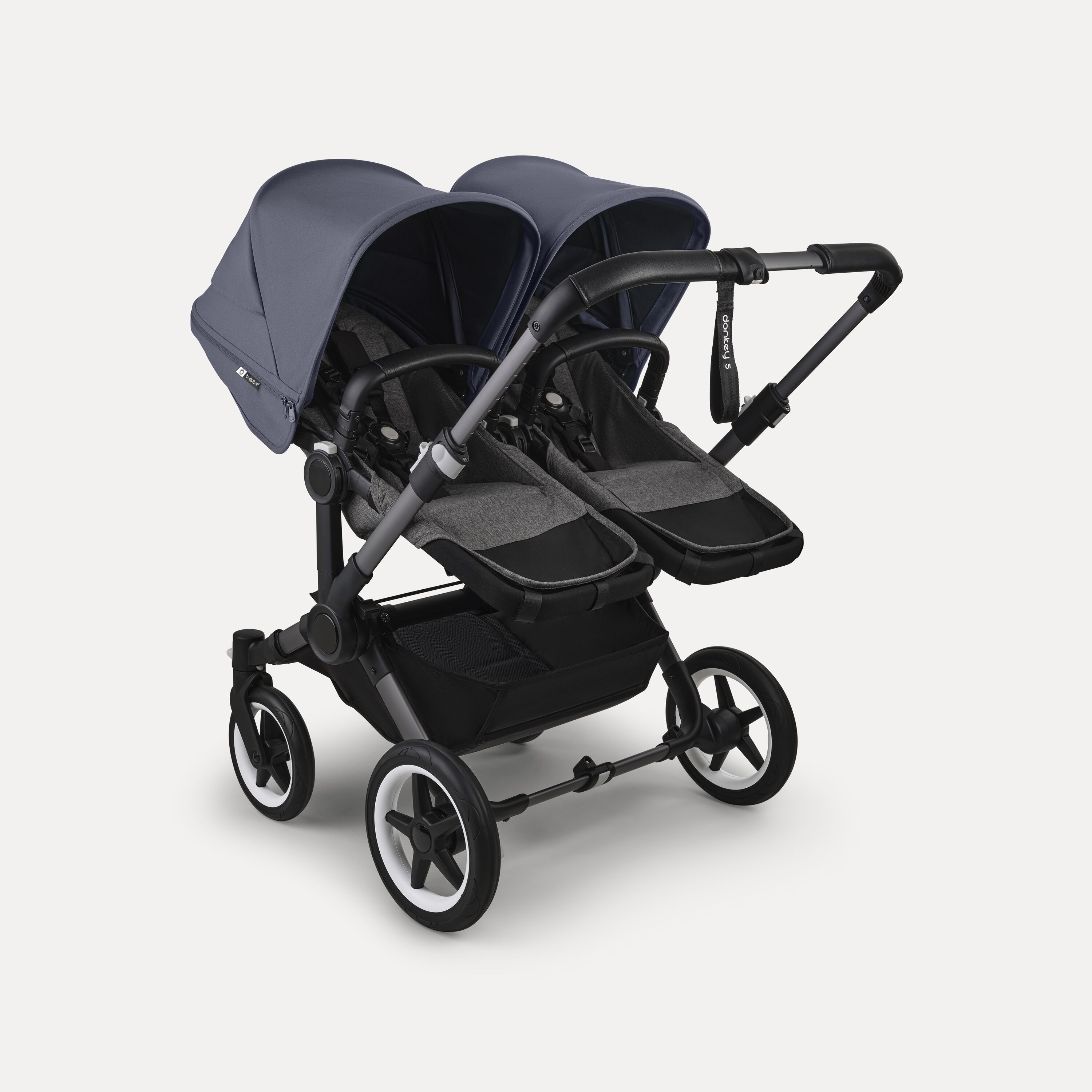 Bugaboo Donkey 5 twin stroller graphite base, grey mélange fabrics, stormy blue sun canopy - Main Modal Image Slide 3 of 12