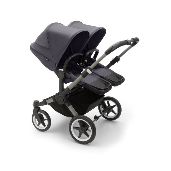 Bugaboo Donkey 5 Twin bassinet and seat stroller graphite base, stormy blue fabrics, stormy blue sun canopy - Main Image Slide 2 of 12