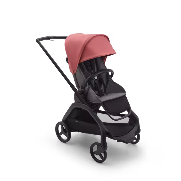 Bugaboo Dragonfly seat stroller with black chassis, grey melange fabrics and sunrise red sun canopy. - Main Image Slide 1 of 15