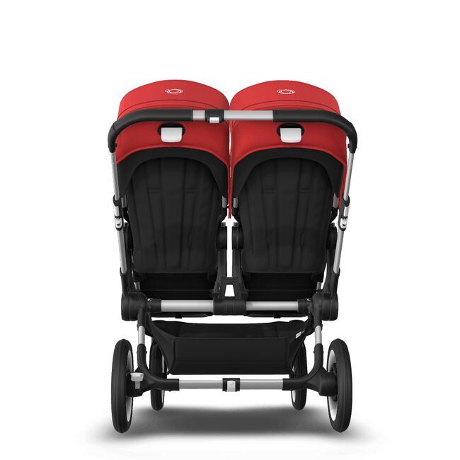 Bugaboo Donkey 3 Twin seat and bassinet stroller red sun canopy, black fabrics, aluminium base - Main Image Slide 7 van 9