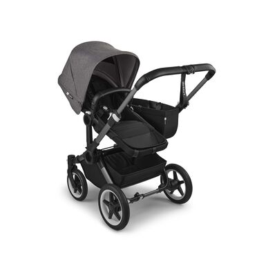 Refurbished Bugaboo Donkey 5 Mono bassinet and seat stroller graphite base, midnight black fabrics, grey mélange sun canopy - view 2