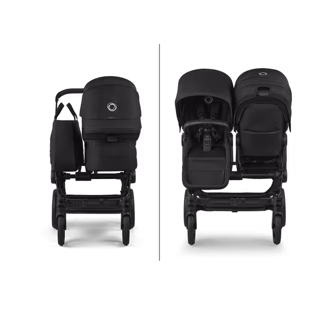 Bugaboo Donkey 6 twin stroller black base, heritage black fabrics, desert taupe melange sun canopy view 6 - Main Image Slide 3 of 7