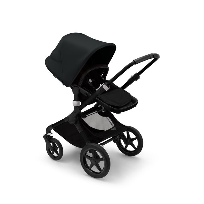 Bugaboo Fox 3 seat stroller with black frame, black fabrics, and black sun canopy. - Main Image Slide 6 of 7