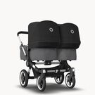 Bugaboo Donkey 3 Twin seat and carrycot pushchair black sun canopy, grey melange fabrics, aluminium base