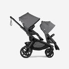 Bugaboo Kangaroo tandem pram black base, moon grey fabrics, moon grey sun canopy