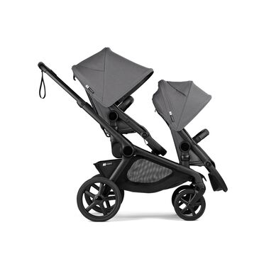 Bugaboo Kangaroo tandem pram black base, moon grey fabrics, moon grey sun canopy