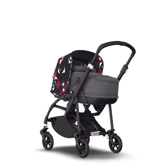 Bugaboo Bee 6 bassinet and seat stroller black base, grey fabrics, animal explorer red/blue sun canopy - Main Image Slide 1 of 6