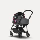 Bugaboo Bee 6 bassinet and seat stroller black base, grey fabrics, animal explorer red/blue sun canopy