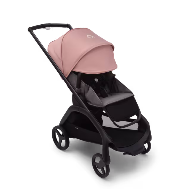 Bugaboo Dragonfly seat stroller with black chassis, grey melange fabrics and morning pink sun canopy. The sun canopy is fully extended. - Main Image Slide 3 of 16