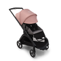Bugaboo Dragonfly seat stroller with black chassis, grey melange fabrics and morning pink sun canopy. The sun canopy is fully extended. - Thumbnail Slide 4 of 18