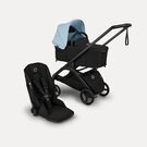 Bugaboo Dragonfly Plus 2-in-1 stroller black base, heritage black fabrics, skyline blue sun canopy
