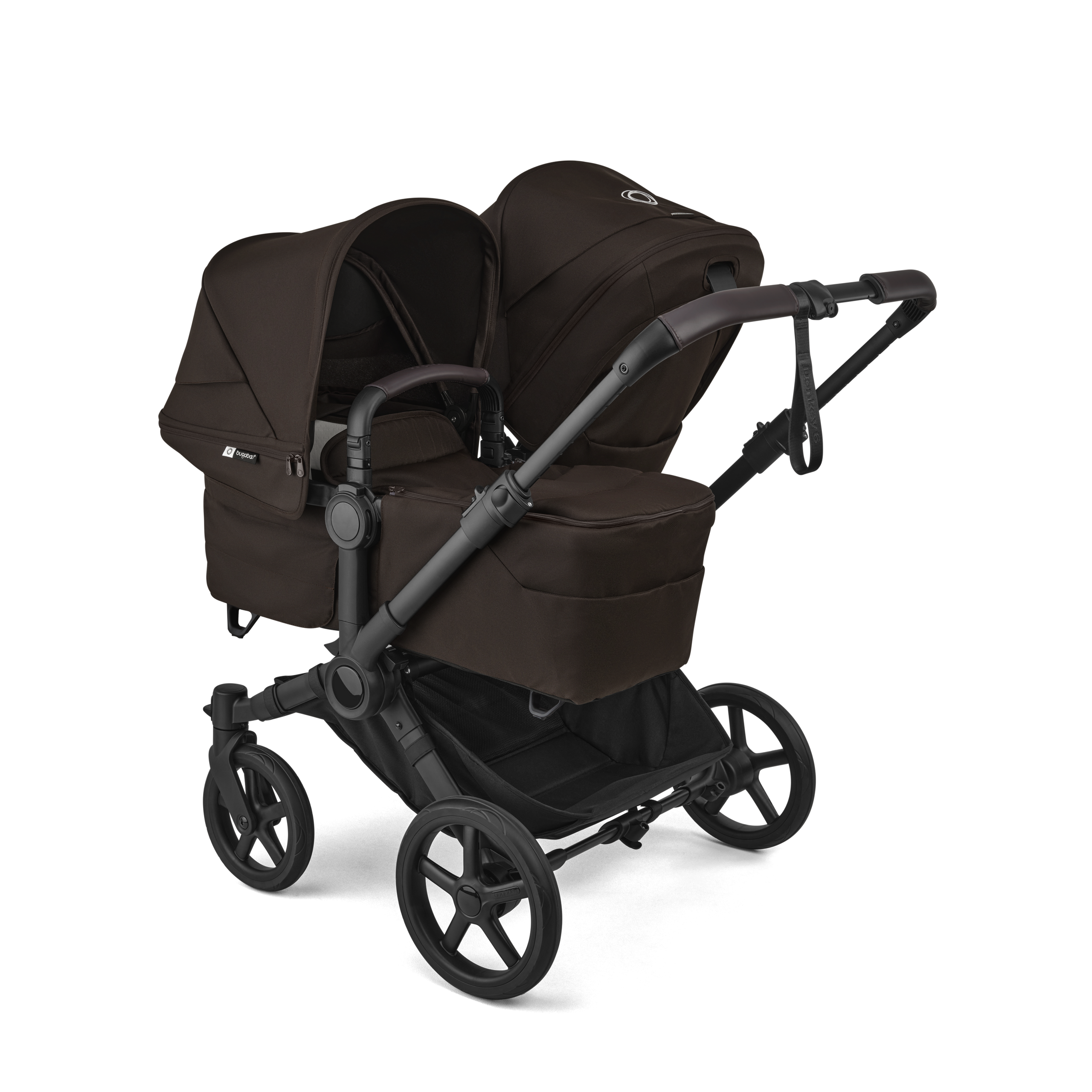 Bugaboo Donkey 6 double stroller black base, cocoa brown fabrics, cocoa brown sun canopy - Thumbnail Slide 2 of 9