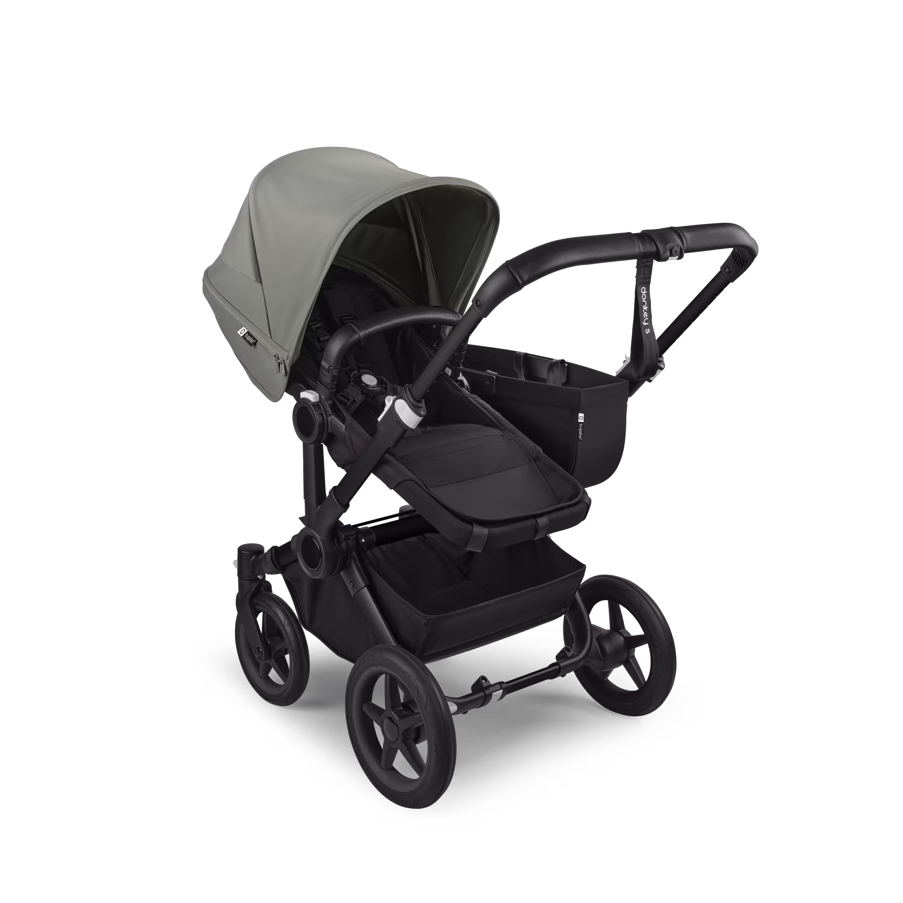 PP Bugaboo Donkey 5 Mono bassinet and seat stroller black base, midnight black fabrics, forest green sun canopy - Main Modal Image Slide 2 of 10