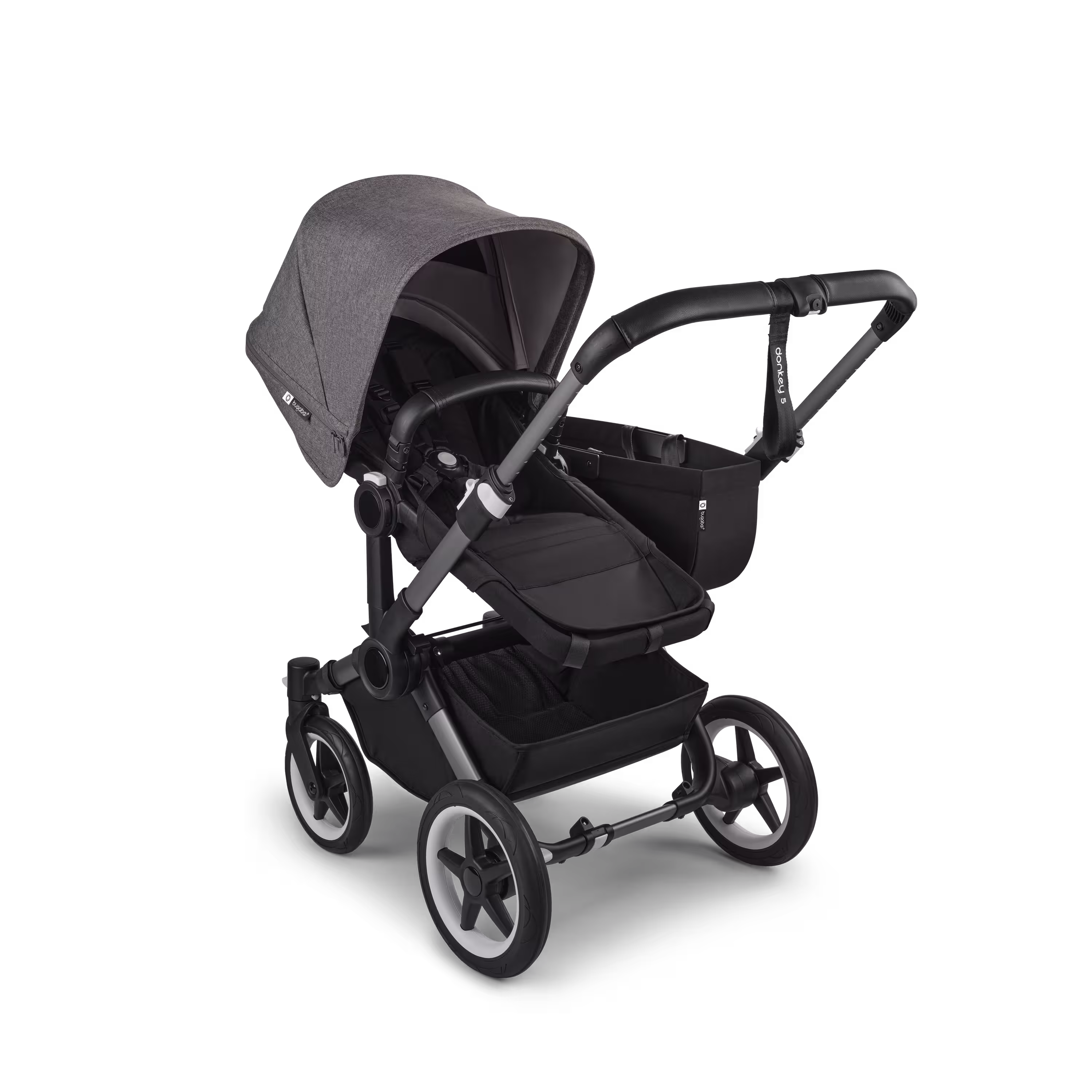 Bugaboo Donkey 5 Mono 2-in-1 stroller graphite base, midnight black fabrics, grey mélange sun canopy - Main Modal Image Slide 2 of 12