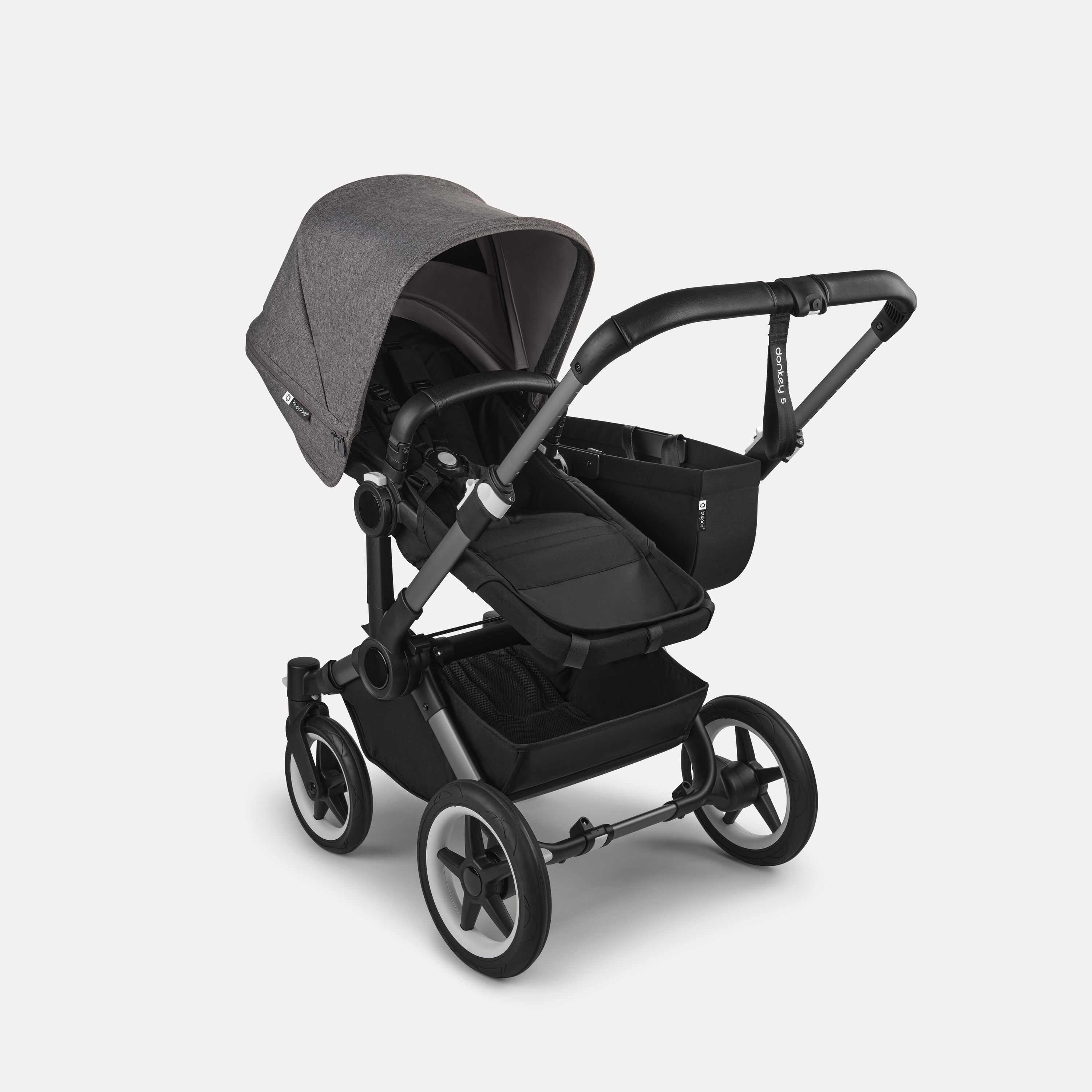 Bugaboo Donkey 5 Mono 2-in-1 stroller graphite base, midnight black fabrics, grey mélange sun canopy - Main Modal Image Slide 2 van 12