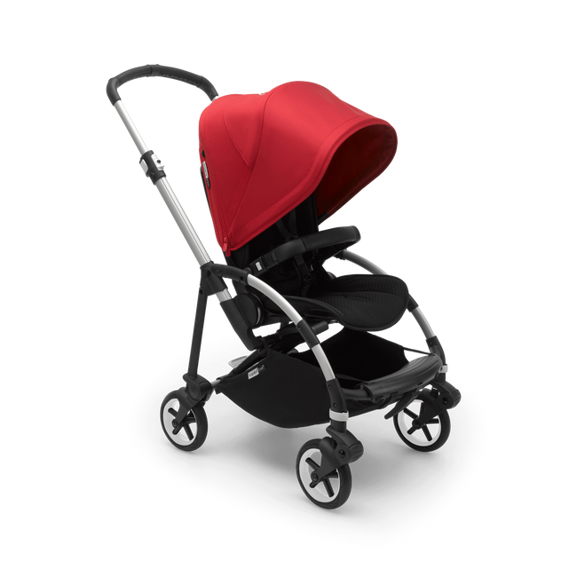 Bugaboo Bee 6 seat stroller red sun canopy, black fabrics, aluminium base