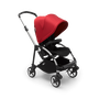 Bugaboo Bee 6 seat stroller red sun canopy, black fabrics, aluminium base