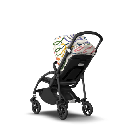 Bugaboo Bee 6 bassinet and seat stroller black base, grey fabrics, art of discovery white sun canopy