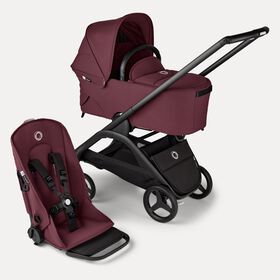 Bugaboo Dragonfly 2-in-1 stroller black base, dark cherry red fabrics, dark cherry red sun canopy