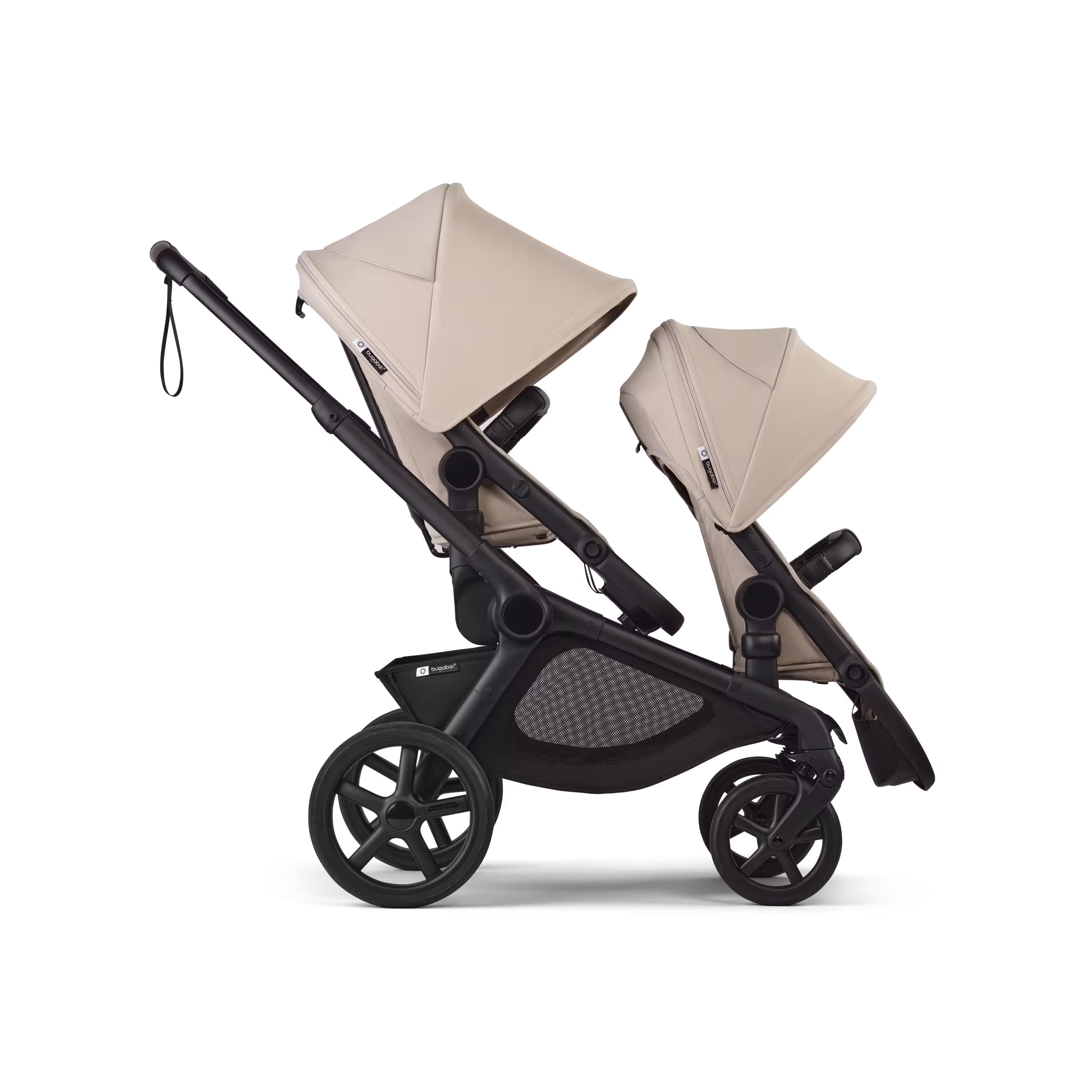 Bugaboo Kangaroo seat-only tandem black base, desert taupe fabrics, desert taupe sun canopy - Main Modal Image Slide 2 of 12