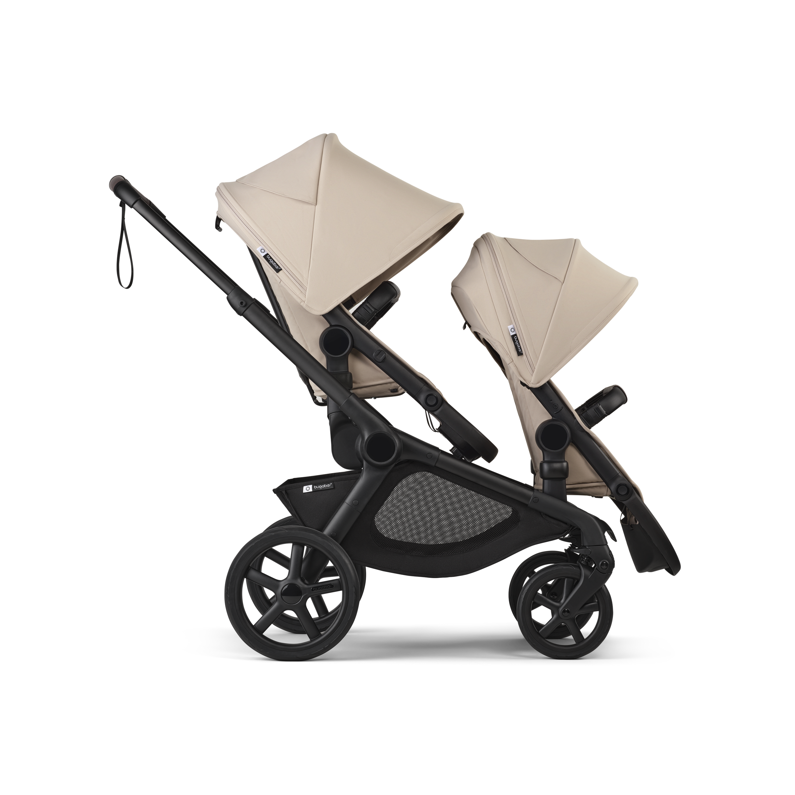 Bugaboo Kangaroo seat-only tandem black base, desert taupe fabrics, desert taupe sun canopy - Thumbnail Slide 2 of 12