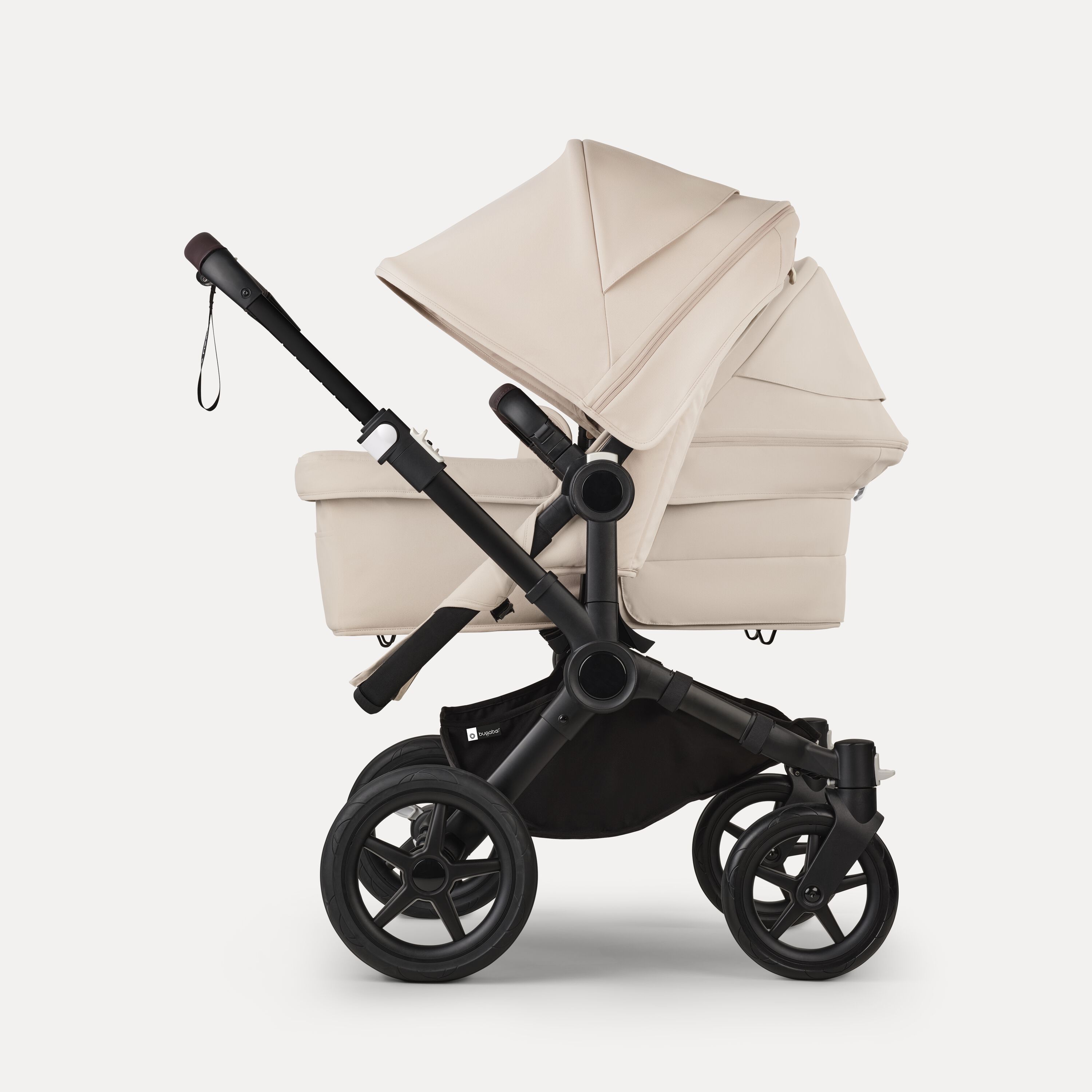 Bugaboo Donkey 5 Duo double stroller black base, desert taupe fabrics, desert taupe sun canopy - Main Modal Image Slide 2 of 10