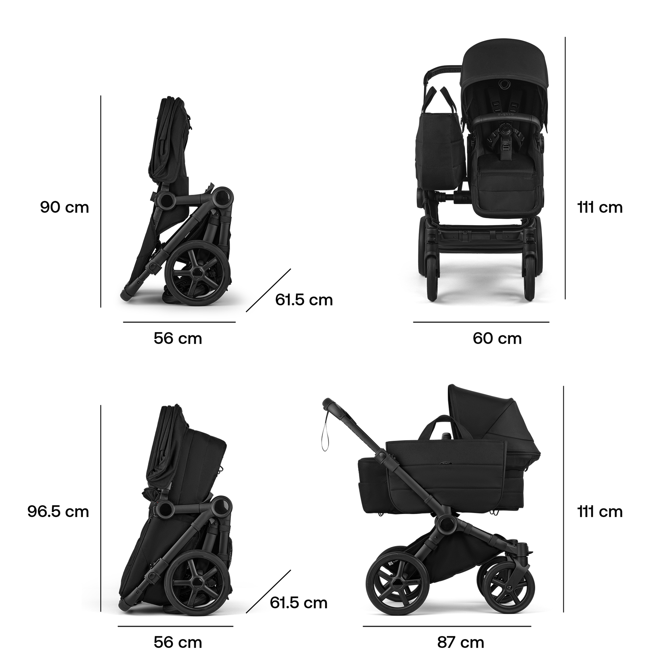Bugaboo Donkey 6 2-in-1  stroller black base, fern green fabrics, fern green sun canopy view 9 - Thumbnail Slide 7 of 10
